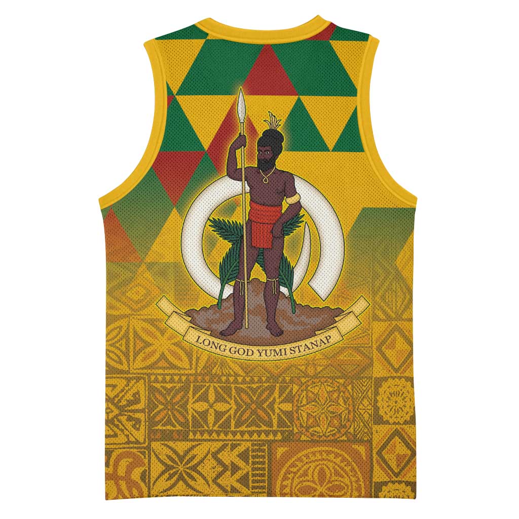 Melanesian Vanuatu Basketball Jersey With Tapa Tribal Pattern and Triangle Geometric Tricolor LT03 - Polynesian Pride