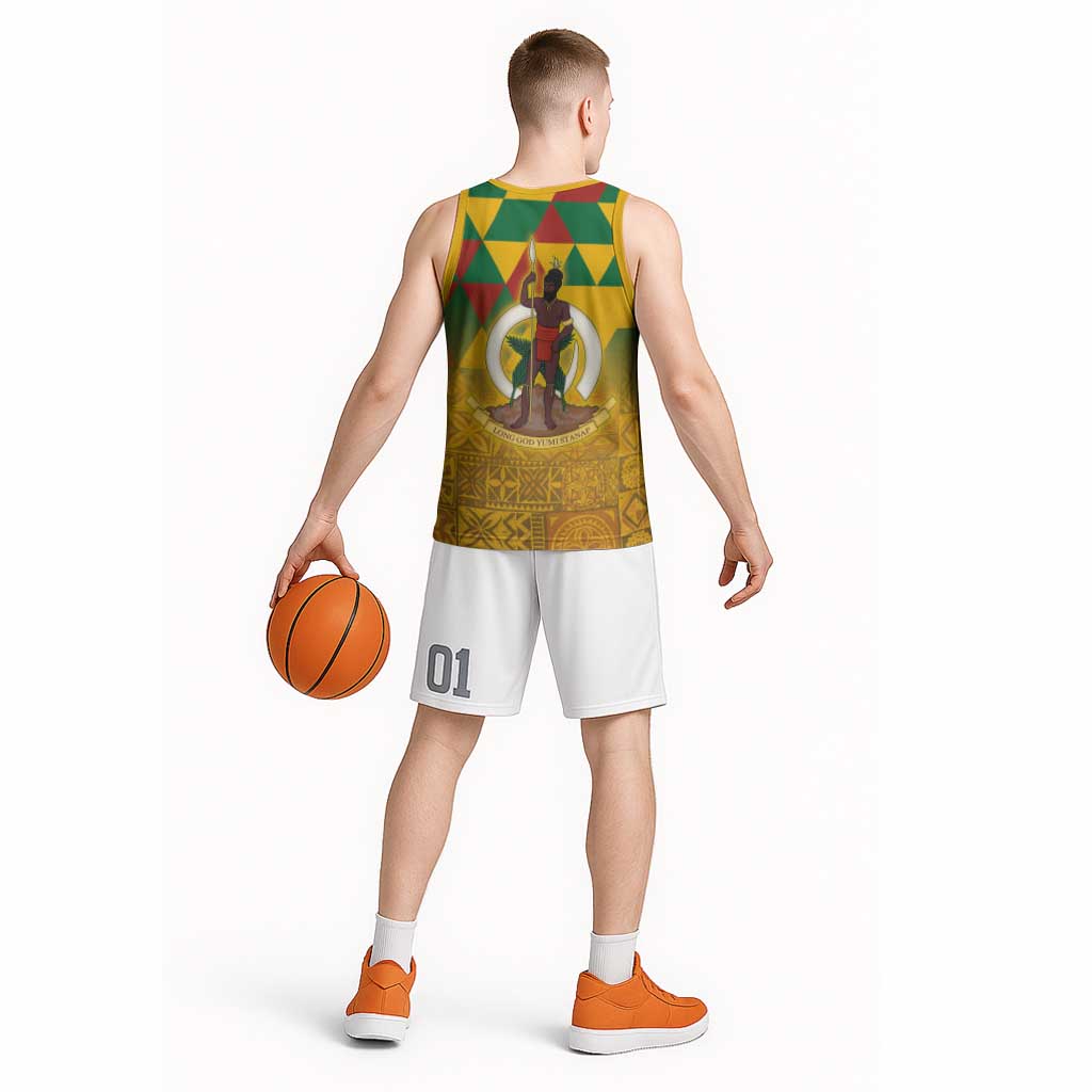 Melanesian Vanuatu Basketball Jersey With Tapa Tribal Pattern and Triangle Geometric Tricolor LT03 - Polynesian Pride