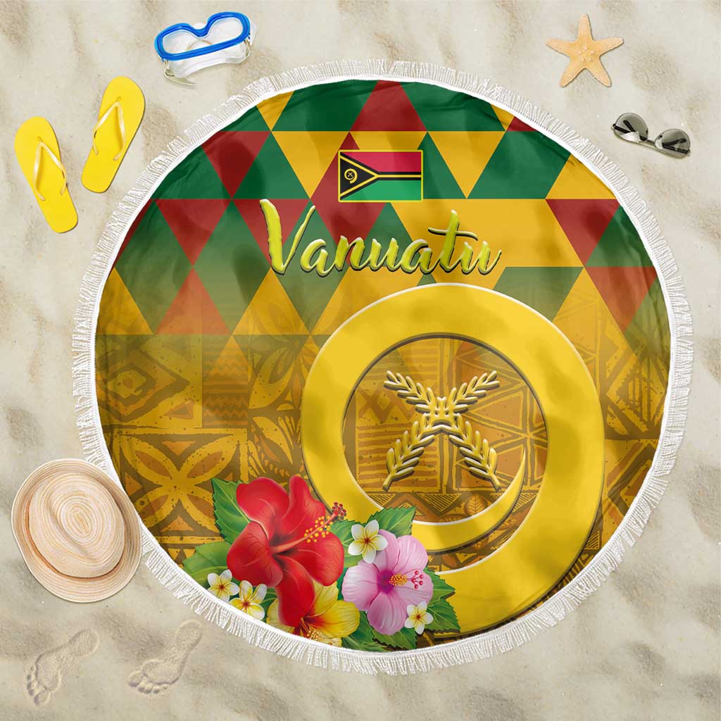 Melanesian Vanuatu Beach Blanket With Tapa Tribal Pattern and Triangle Geometric Tricolor LT03 One Size 150cm Yellow - Polynesian Pride