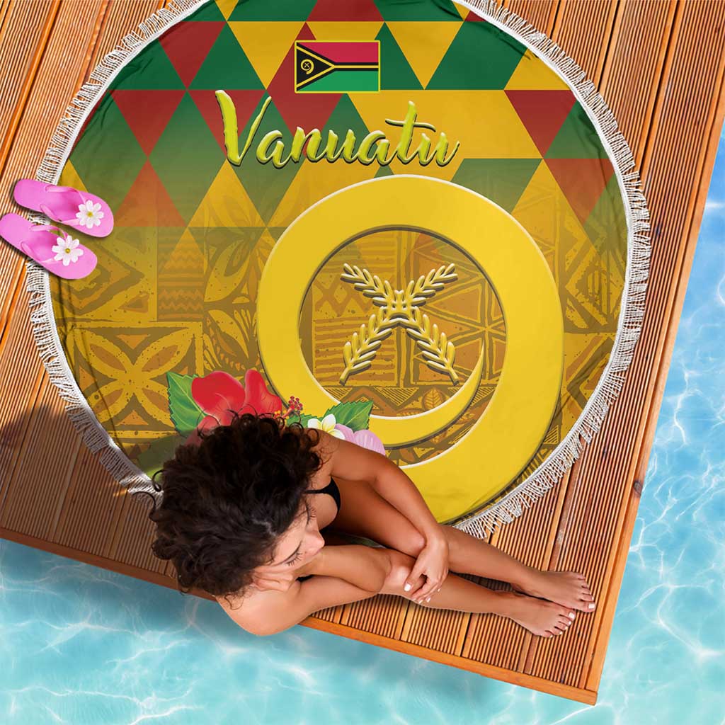 Melanesian Vanuatu Beach Blanket With Tapa Tribal Pattern and Triangle Geometric Tricolor LT03 - Polynesian Pride
