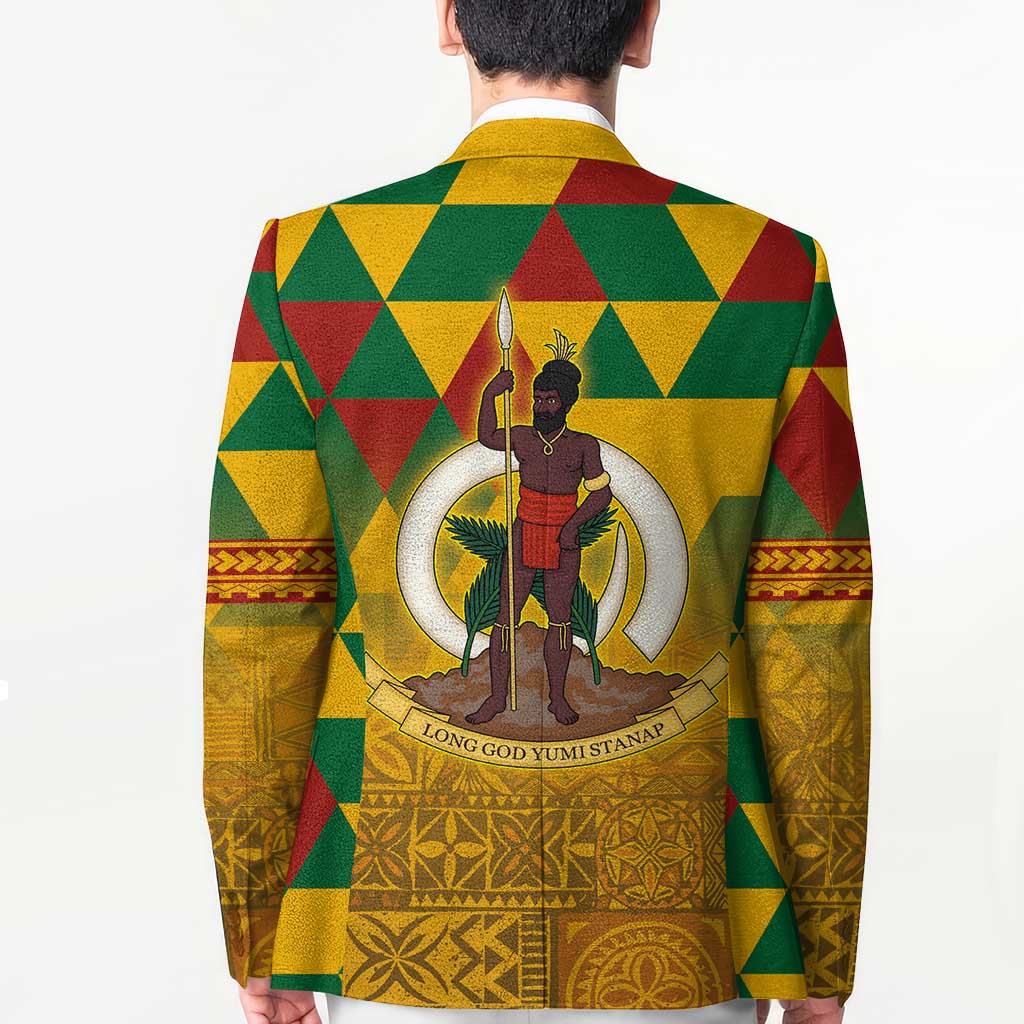 Melanesian Vanuatu Blazer With Tapa Tribal Pattern and Triangle Geometric Tricolor LT03 - Polynesian Pride