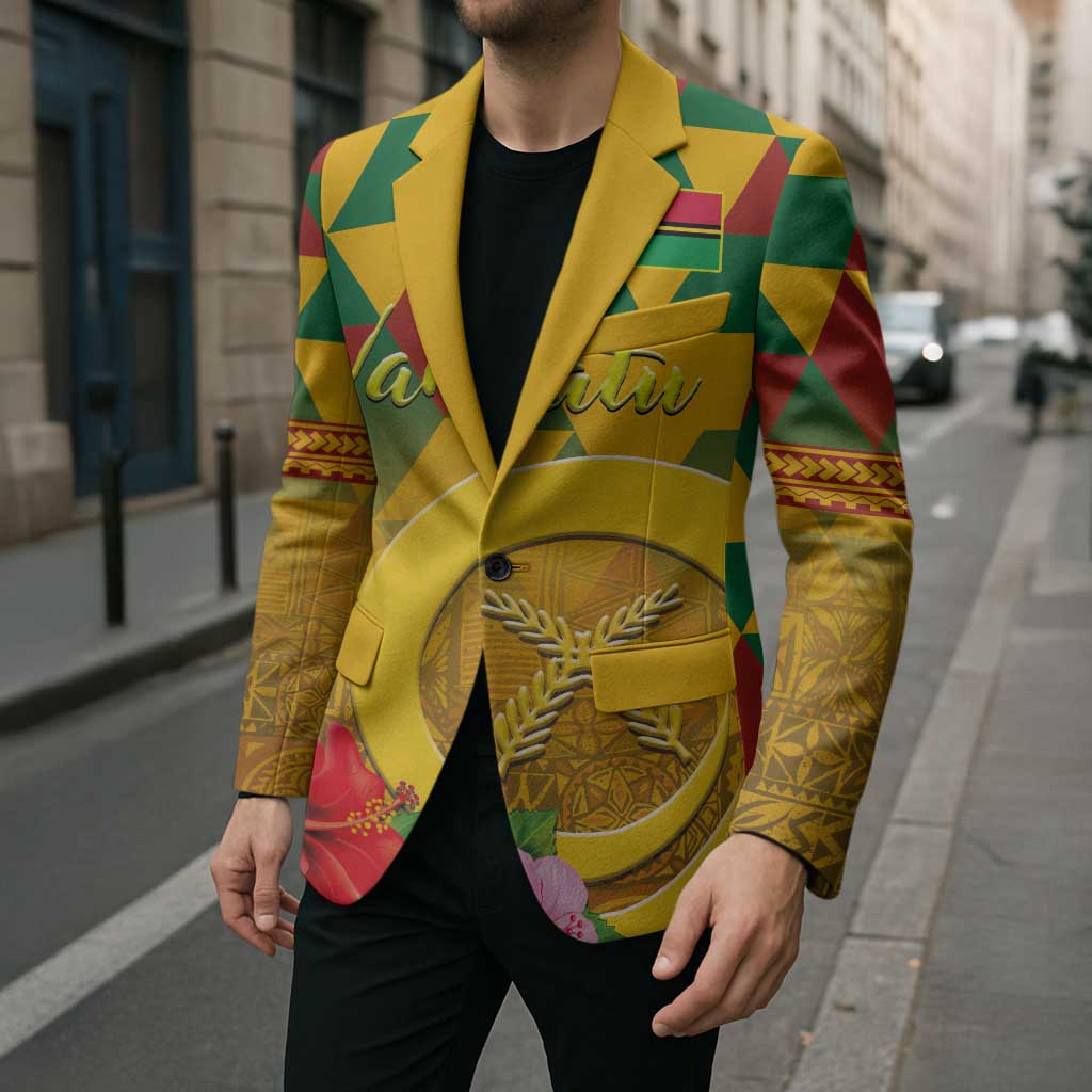 Melanesian Vanuatu Blazer With Tapa Tribal Pattern and Triangle Geometric Tricolor LT03 - Polynesian Pride