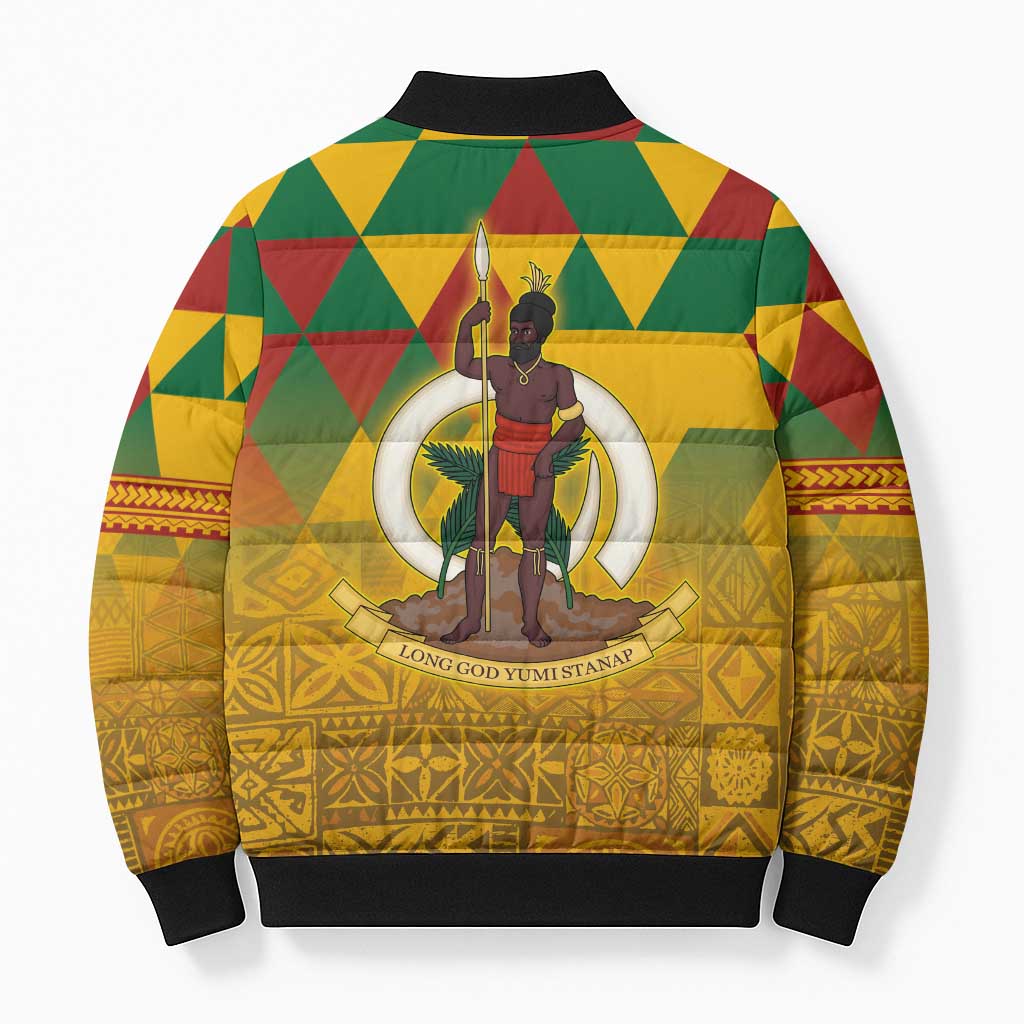 Melanesian Vanuatu Bomber Puffer Jacket With Tapa Tribal Pattern and Triangle Geometric Tricolor LT03 - Polynesian Pride