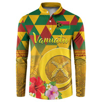 Melanesian Vanuatu Button Sweatshirt With Tapa Tribal Pattern and Triangle Geometric Tricolor LT03 Yellow - Polynesian Pride
