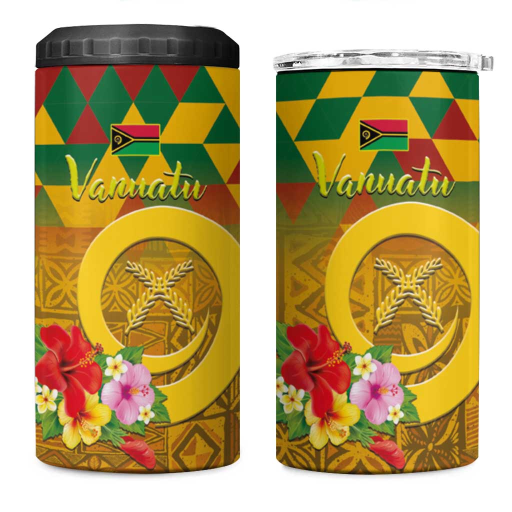 Melanesian Vanuatu 4 in 1 Can Cooler Tumbler With Tapa Tribal Pattern and Triangle Geometric Tricolor LT03 One Size: 16 oz Yellow - Polynesian Pride