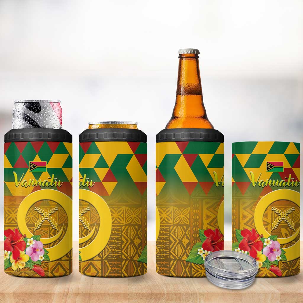 Melanesian Vanuatu 4 in 1 Can Cooler Tumbler With Tapa Tribal Pattern and Triangle Geometric Tricolor LT03 - Polynesian Pride