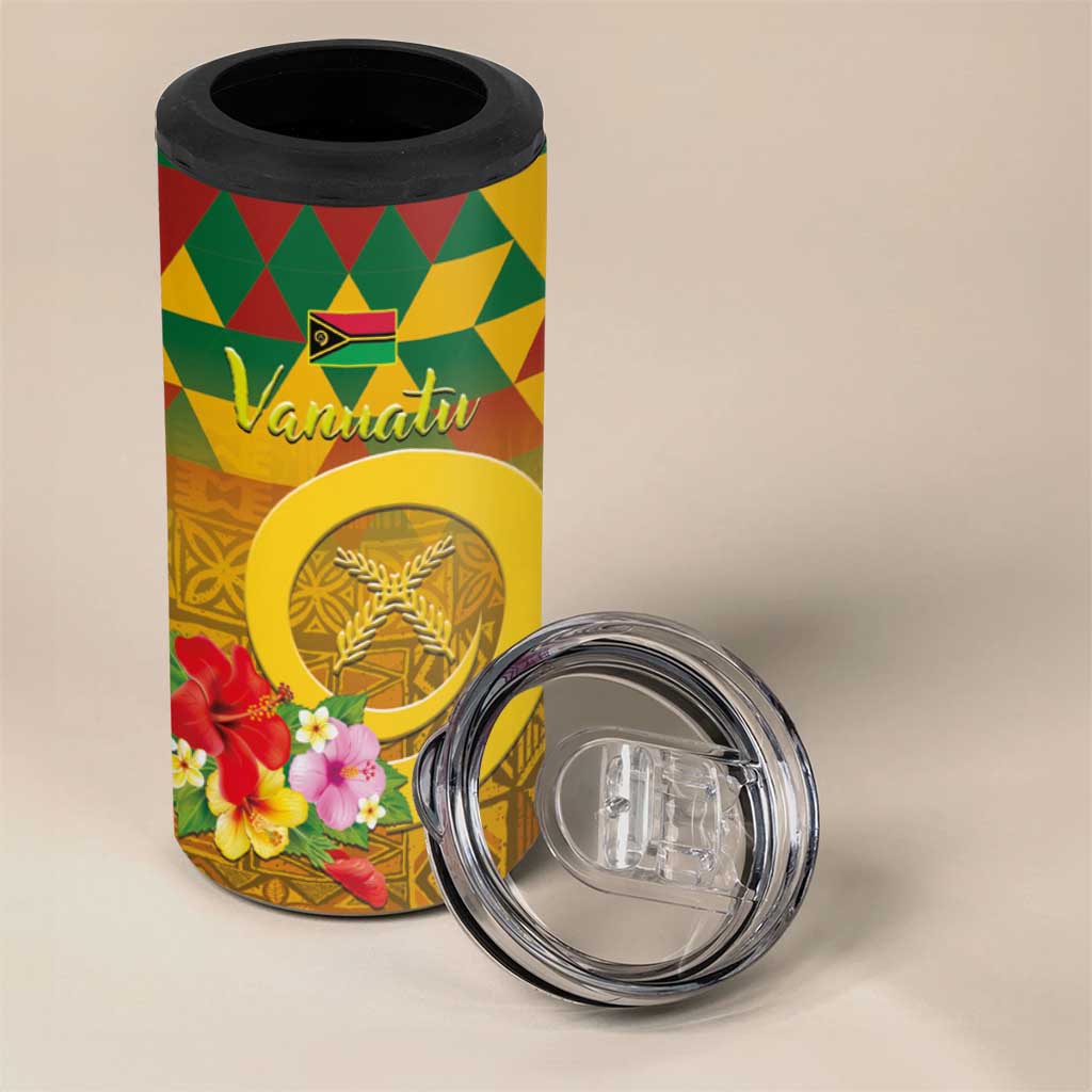 Melanesian Vanuatu 4 in 1 Can Cooler Tumbler With Tapa Tribal Pattern and Triangle Geometric Tricolor LT03 - Polynesian Pride