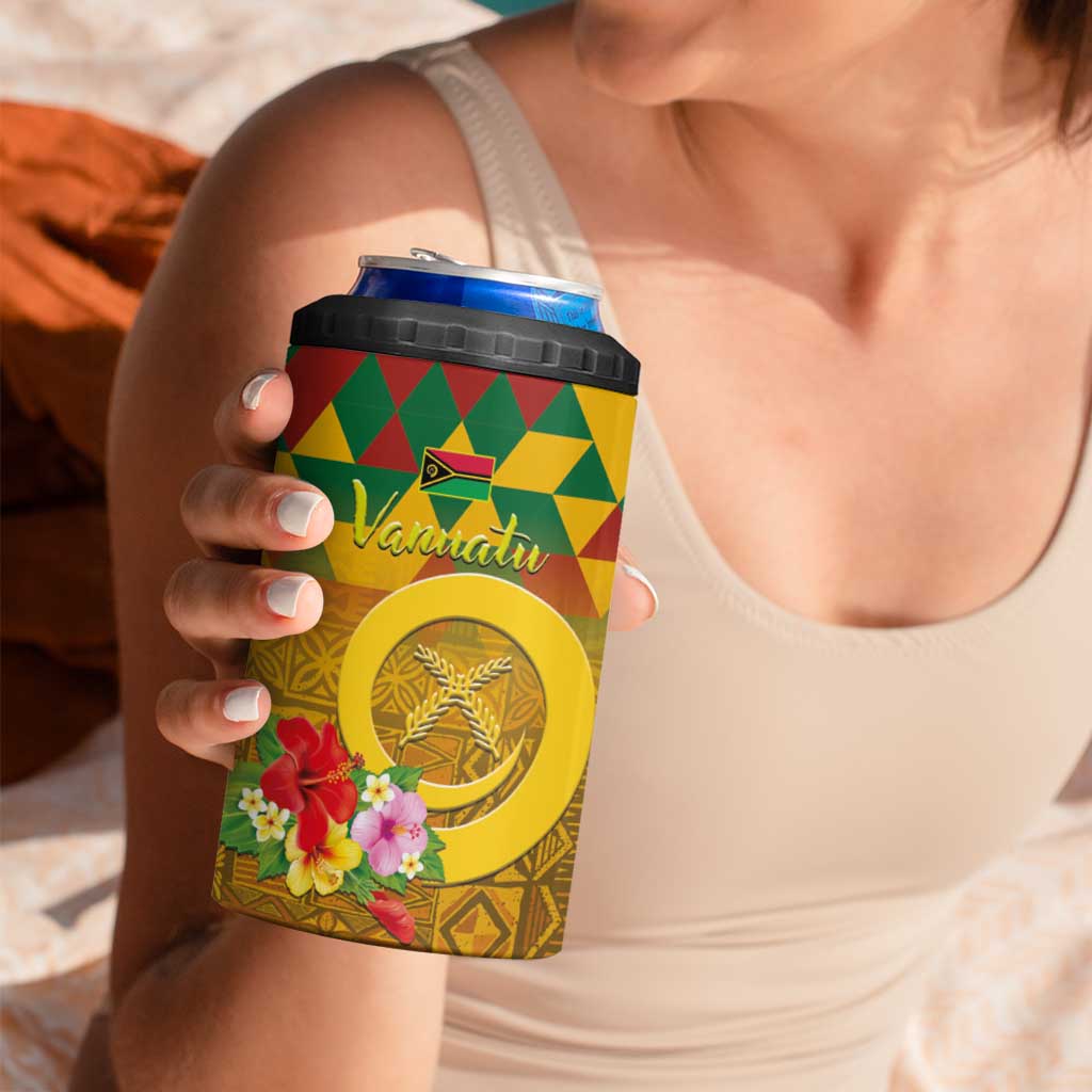Melanesian Vanuatu 4 in 1 Can Cooler Tumbler With Tapa Tribal Pattern and Triangle Geometric Tricolor LT03 - Polynesian Pride