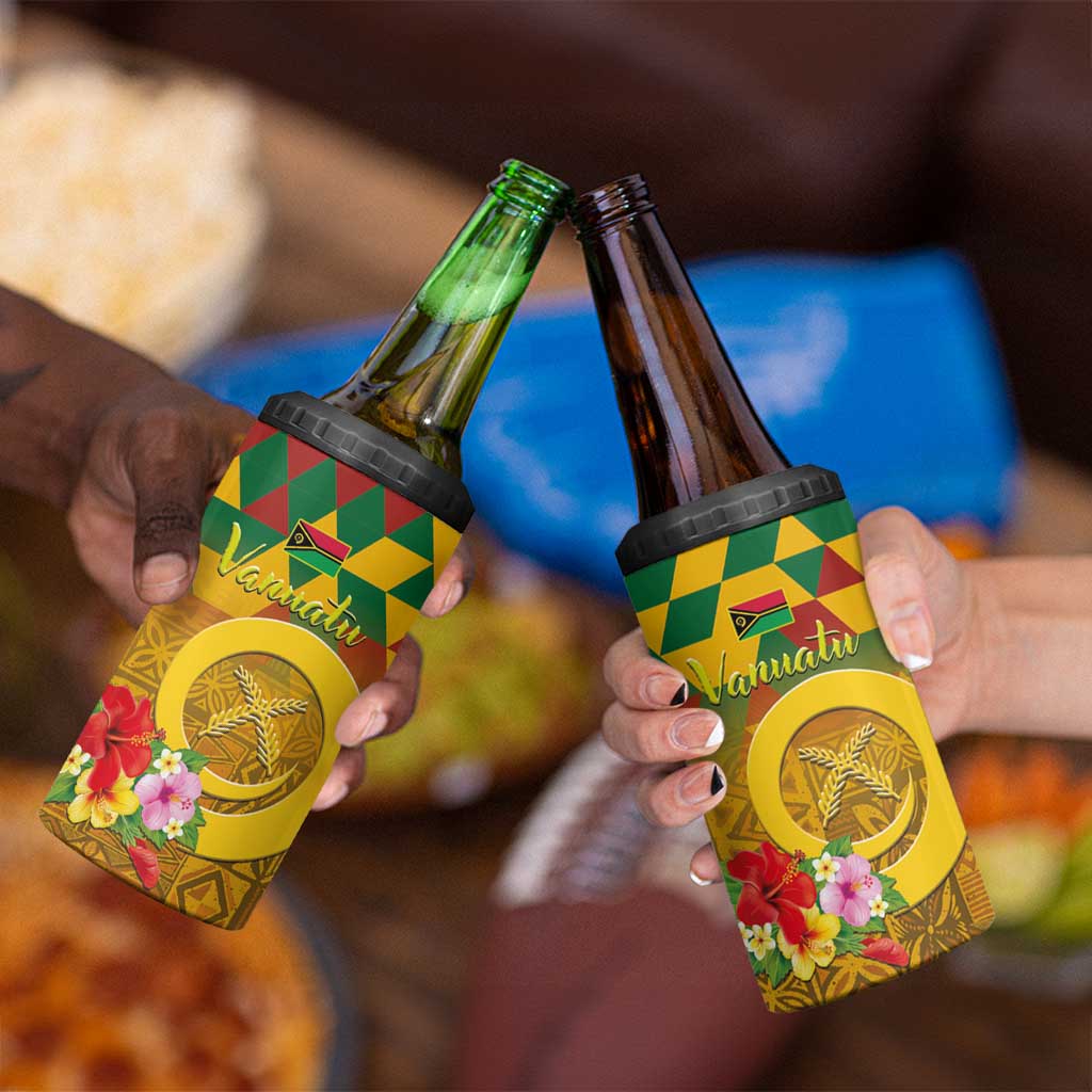 Melanesian Vanuatu 4 in 1 Can Cooler Tumbler With Tapa Tribal Pattern and Triangle Geometric Tricolor LT03 - Polynesian Pride