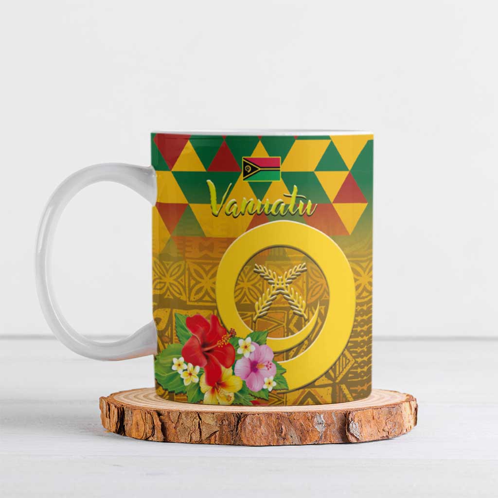 Melanesian Vanuatu Ceramic Mug With Tapa Tribal Pattern and Triangle Geometric Tricolor LT03 Yellow - Polynesian Pride