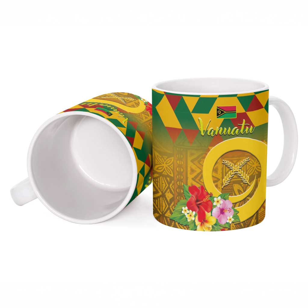 Melanesian Vanuatu Ceramic Mug With Tapa Tribal Pattern and Triangle Geometric Tricolor LT03 - Polynesian Pride