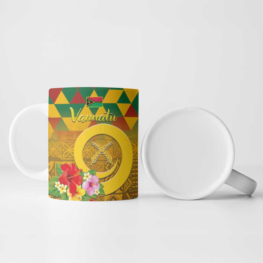 Melanesian Vanuatu Ceramic Mug With Tapa Tribal Pattern and Triangle Geometric Tricolor LT03 - Polynesian Pride