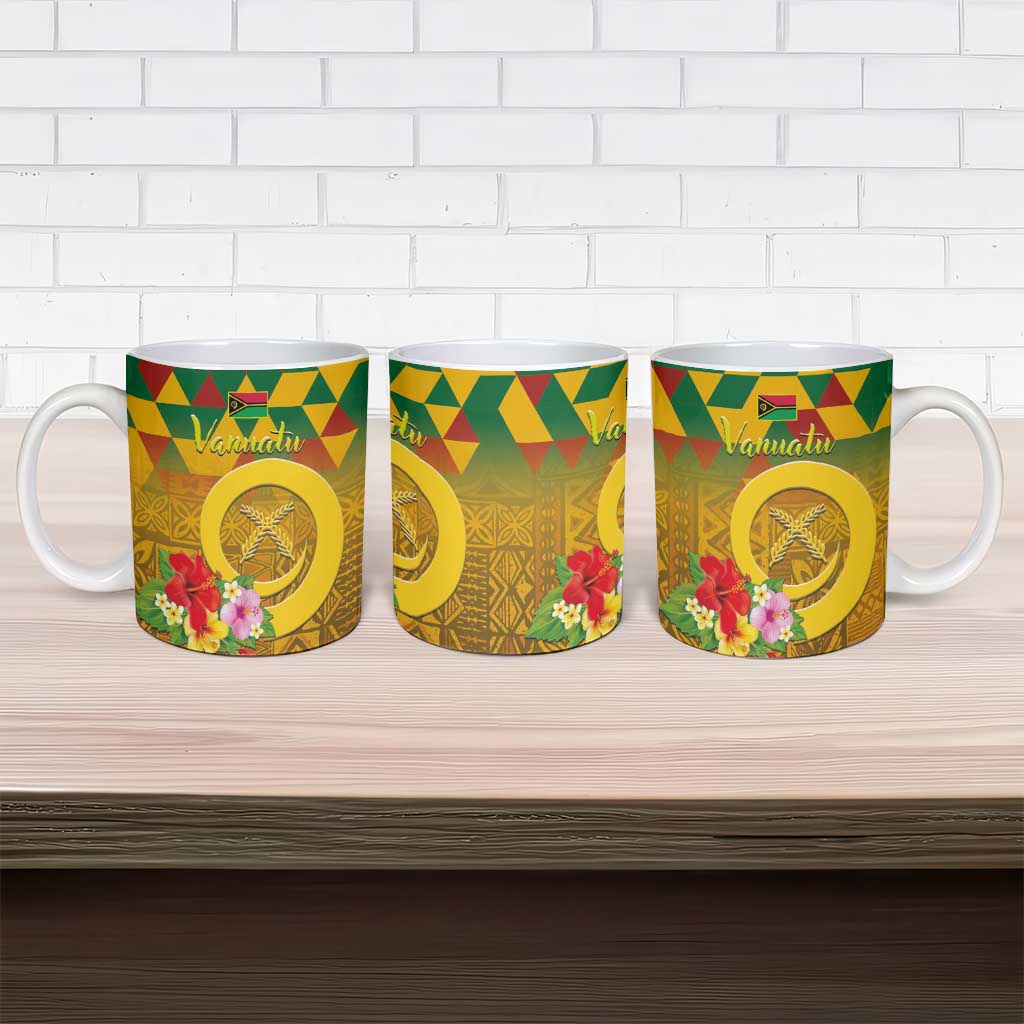 Melanesian Vanuatu Ceramic Mug With Tapa Tribal Pattern and Triangle Geometric Tricolor LT03 - Polynesian Pride
