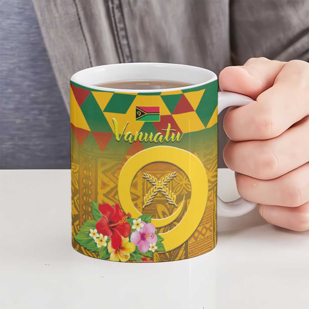 Melanesian Vanuatu Ceramic Mug With Tapa Tribal Pattern and Triangle Geometric Tricolor LT03 - Polynesian Pride