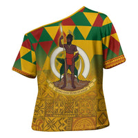 Melanesian Vanuatu Cross Shoulder Shirt With Tapa Tribal Pattern and Triangle Geometric Tricolor LT03 - Polynesian Pride