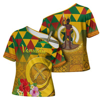 Melanesian Vanuatu Cross Shoulder Shirt With Tapa Tribal Pattern and Triangle Geometric Tricolor LT03 - Polynesian Pride
