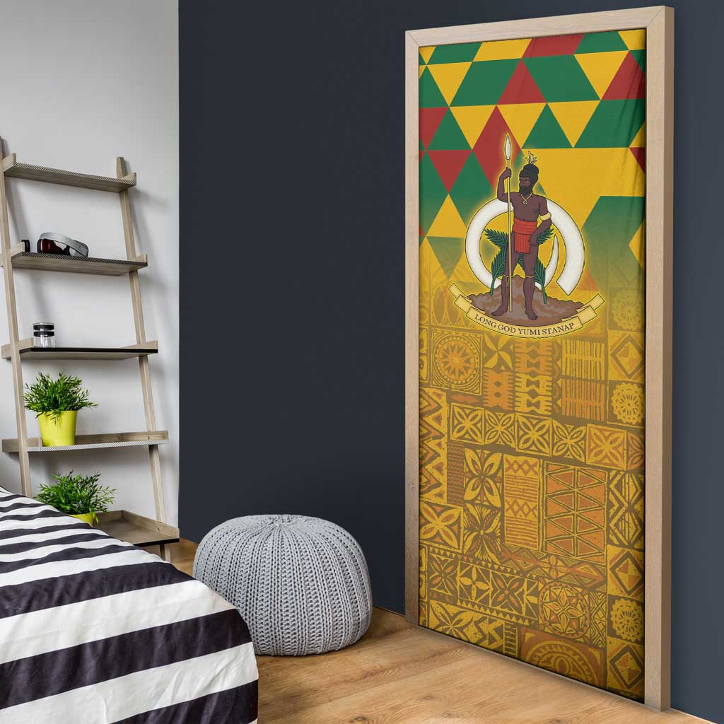 Melanesian Vanuatu Door Cover With Tapa Tribal Pattern and Triangle Geometric Tricolor - Polynesian Pride