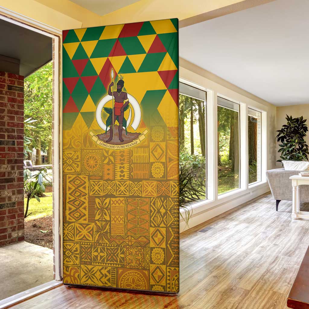 Melanesian Vanuatu Door Cover With Tapa Tribal Pattern and Triangle Geometric Tricolor - Polynesian Pride