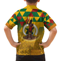 Melanesian Vanuatu Family Matching Off The Shoulder Long Sleeve Dress and Hawaiian Shirt With Tapa Tribal Pattern and Triangle Geometric Tricolor - Polynesian Pride