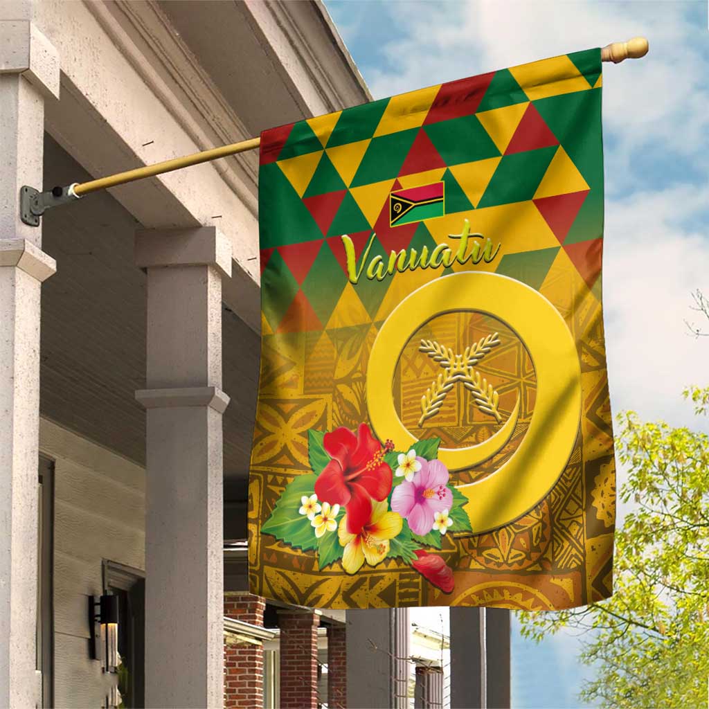 Melanesian Vanuatu Garden Flag With Tapa Tribal Pattern and Triangle Geometric Tricolor - Polynesian Pride