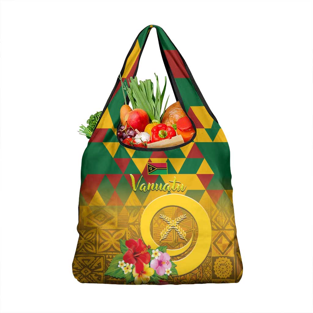 Melanesian Vanuatu Grocery Bag With Tapa Tribal Pattern and Triangle Geometric Tricolor - Polynesian Pride