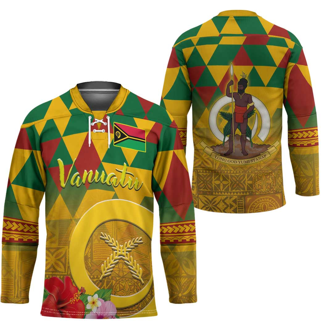 Melanesian Vanuatu Hockey Jersey With Tapa Tribal Pattern and Triangle Geometric Tricolor LT03 - Polynesian Pride