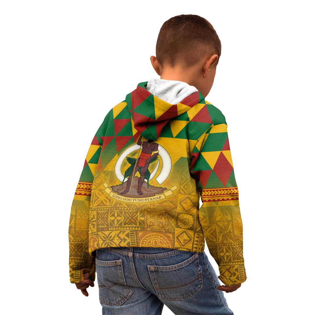 Melanesian Vanuatu Kid Hoodie With Tapa Tribal Pattern and Triangle Geometric Tricolor - Polynesian Pride