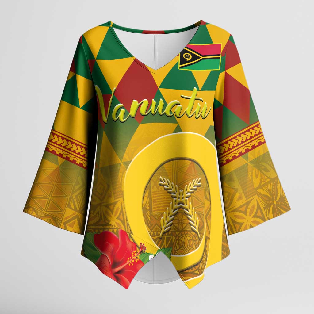 Melanesian Vanuatu Kimono Sleeve Blouse With Tapa Tribal Pattern and Triangle Geometric Tricolor LT03 Female Yellow - Polynesian Pride