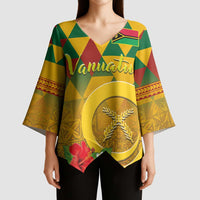 Melanesian Vanuatu Kimono Sleeve Blouse With Tapa Tribal Pattern and Triangle Geometric Tricolor LT03 - Polynesian Pride