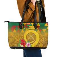 Melanesian Vanuatu Leather Tote Bag With Tapa Tribal Pattern and Triangle Geometric Tricolor - Polynesian Pride