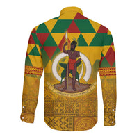 Melanesian Vanuatu Long Sleeve Button Shirt With Tapa Tribal Pattern and Triangle Geometric Tricolor LT03 - Polynesian Pride