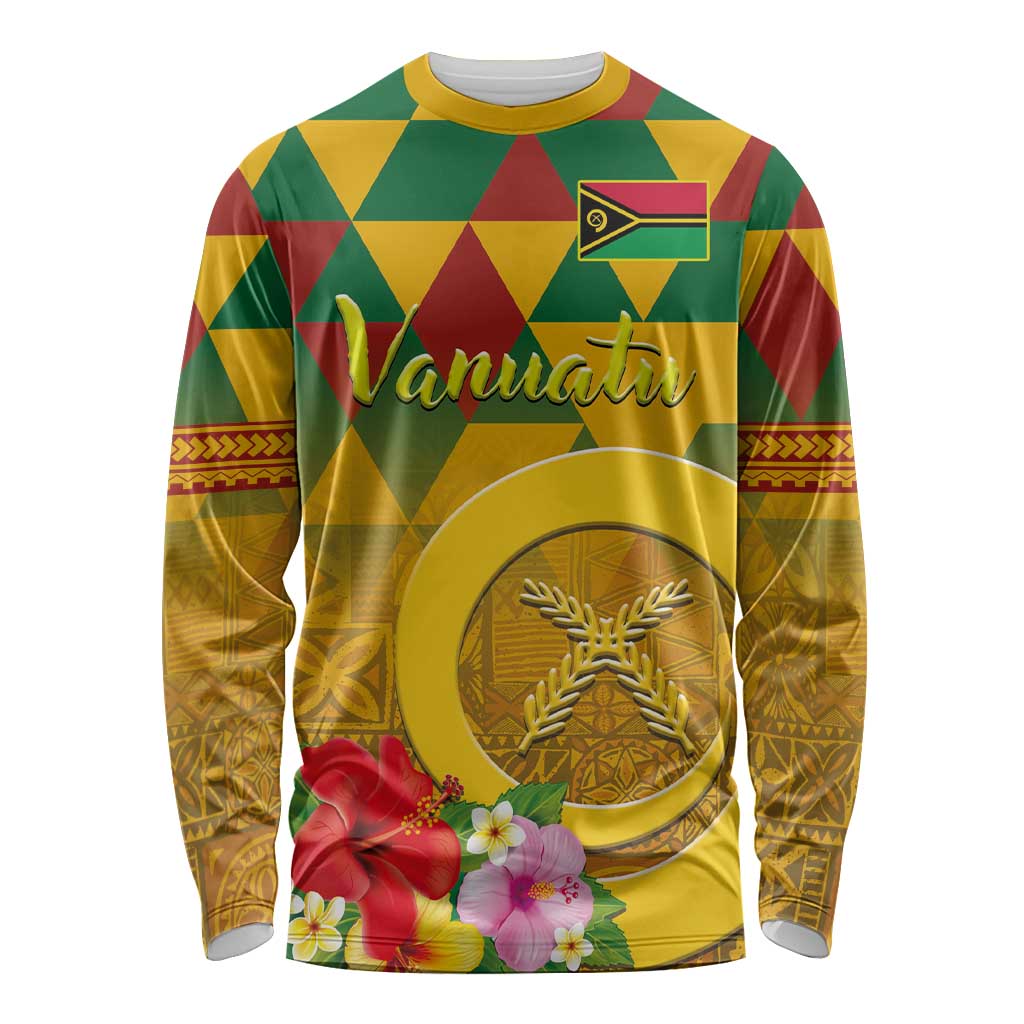 Melanesian Vanuatu Long Sleeve Shirt With Tapa Tribal Pattern and Triangle Geometric Tricolor LT03 Unisex Yellow - Polynesian Pride