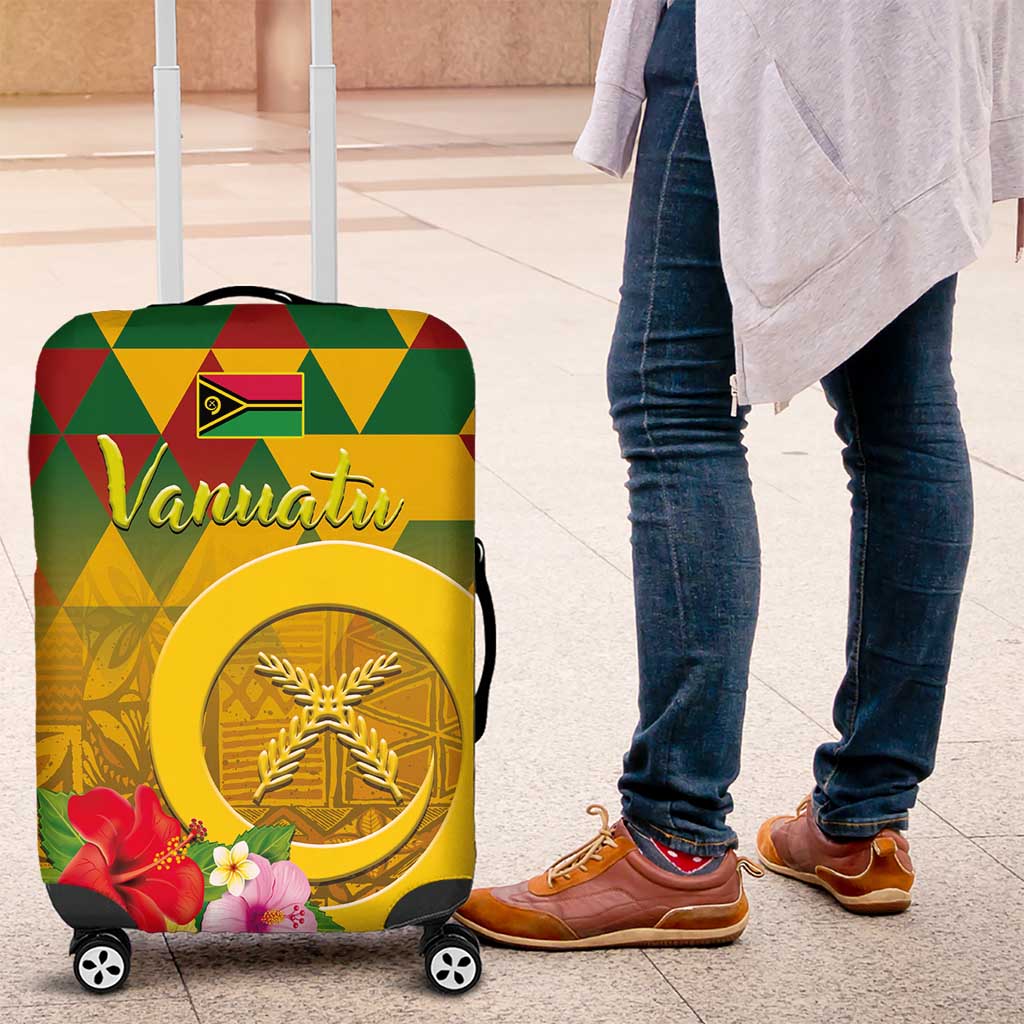 Melanesian Vanuatu Luggage Cover With Tapa Tribal Pattern and Triangle Geometric Tricolor - Polynesian Pride