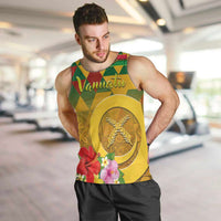Melanesian Vanuatu Men Tank Top With Tapa Tribal Pattern and Triangle Geometric Tricolor LT03 Yellow - Polynesian Pride