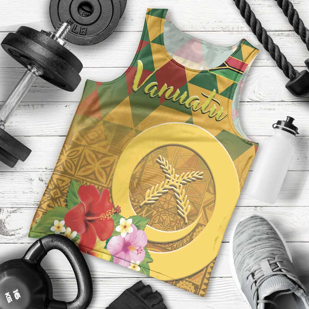Melanesian Vanuatu Men Tank Top With Tapa Tribal Pattern and Triangle Geometric Tricolor LT03 - Polynesian Pride