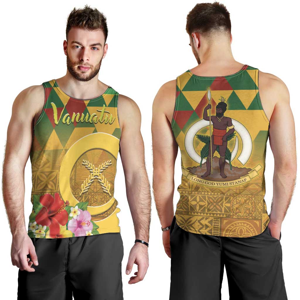 Melanesian Vanuatu Men Tank Top With Tapa Tribal Pattern and Triangle Geometric Tricolor LT03 - Polynesian Pride
