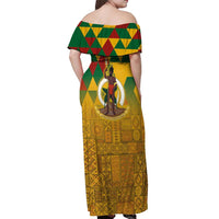 Melanesian Vanuatu Off Shoulder Maxi Dress With Tapa Tribal Pattern and Triangle Geometric Tricolor - Polynesian Pride
