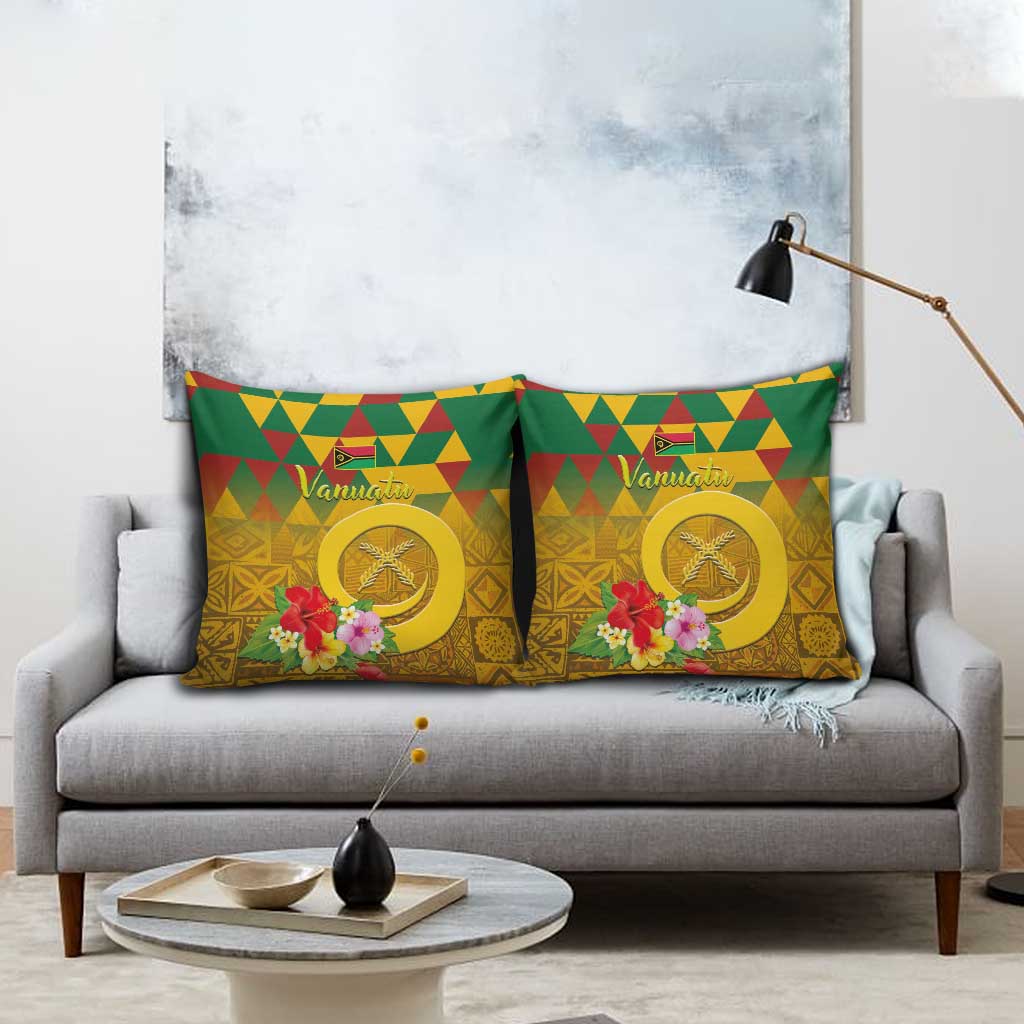 Melanesian Vanuatu Pillow Cover With Tapa Tribal Pattern and Triangle Geometric Tricolor - Polynesian Pride