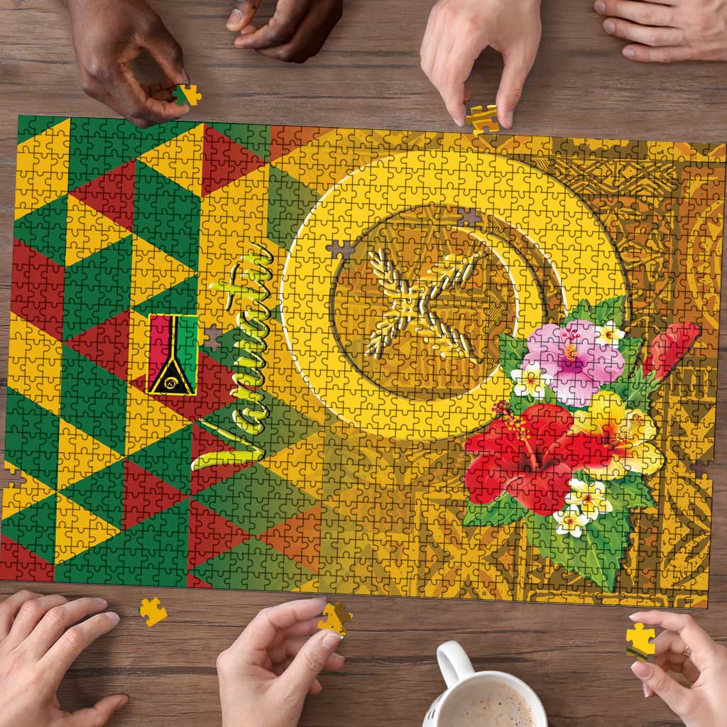Melanesian Vanuatu Puzzle With Tapa Tribal Pattern and Triangle Geometric Tricolor LT03 - Polynesian Pride