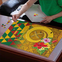 Melanesian Vanuatu Puzzle With Tapa Tribal Pattern and Triangle Geometric Tricolor LT03 - Polynesian Pride