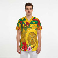Melanesian Vanuatu Scrub Top With Tapa Tribal Pattern and Triangle Geometric Tricolor LT03 - Polynesian Pride