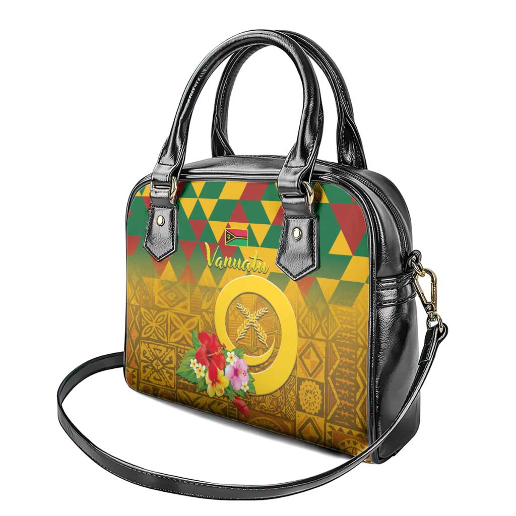 Melanesian Vanuatu Shoulder Handbag With Tapa Tribal Pattern and Triangle Geometric Tricolor - Polynesian Pride