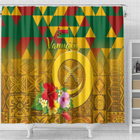 Melanesian Vanuatu Shower Curtain With Tapa Tribal Pattern and Triangle Geometric Tricolor - Polynesian Pride