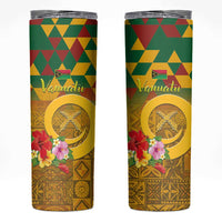 Melanesian Vanuatu Skinny Tumbler With Tapa Tribal Pattern and Triangle Geometric Tricolor - Polynesian Pride