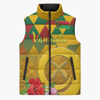 Melanesian Vanuatu Sleeveless Puffer Jacket With Tapa Tribal Pattern and Triangle Geometric Tricolor LT03 Unisex Yellow - Polynesian Pride