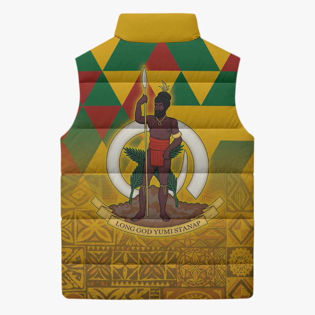 Melanesian Vanuatu Sleeveless Puffer Jacket With Tapa Tribal Pattern and Triangle Geometric Tricolor LT03 - Polynesian Pride