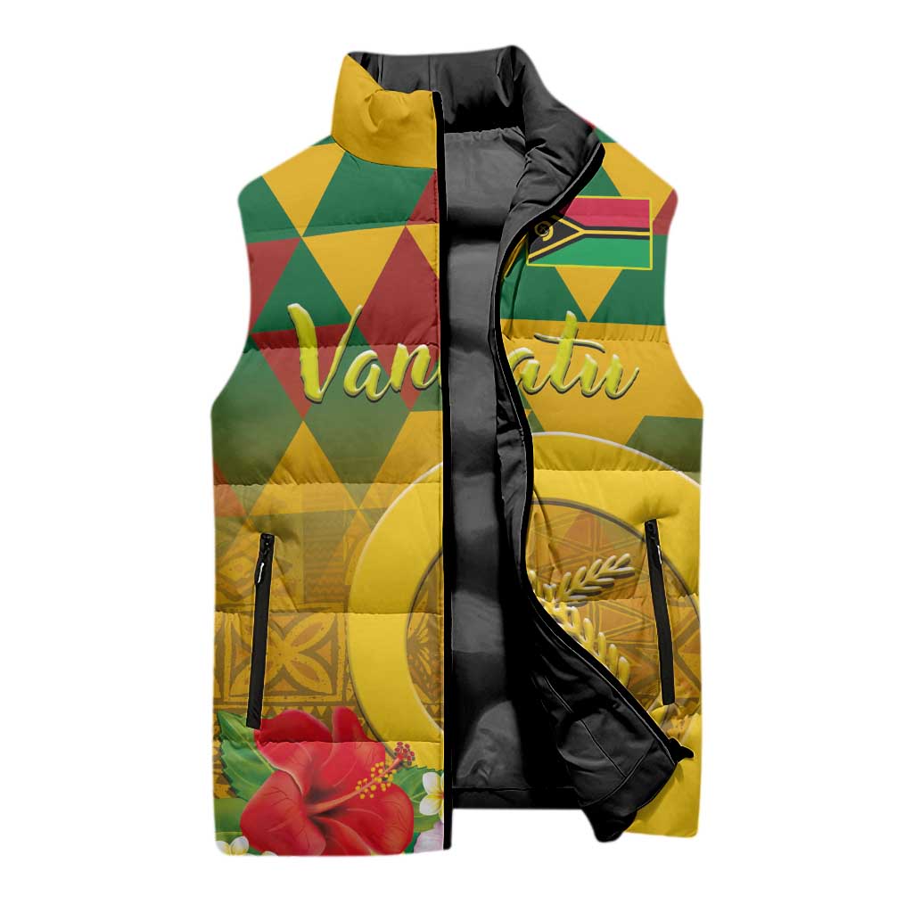 Melanesian Vanuatu Sleeveless Puffer Jacket With Tapa Tribal Pattern and Triangle Geometric Tricolor LT03 - Polynesian Pride