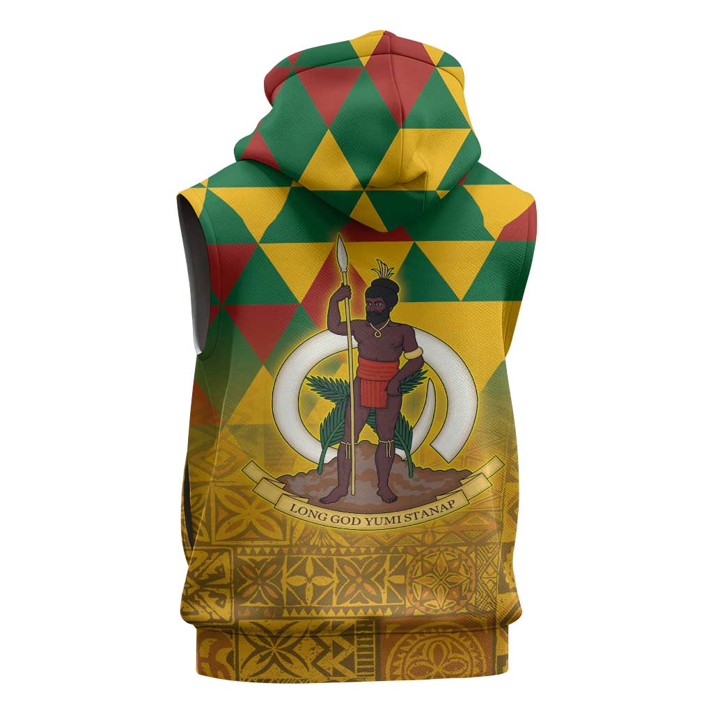 Melanesian Vanuatu Sleeveless Zip Hoodie With Tapa Tribal Pattern and Triangle Geometric Tricolor - Polynesian Pride