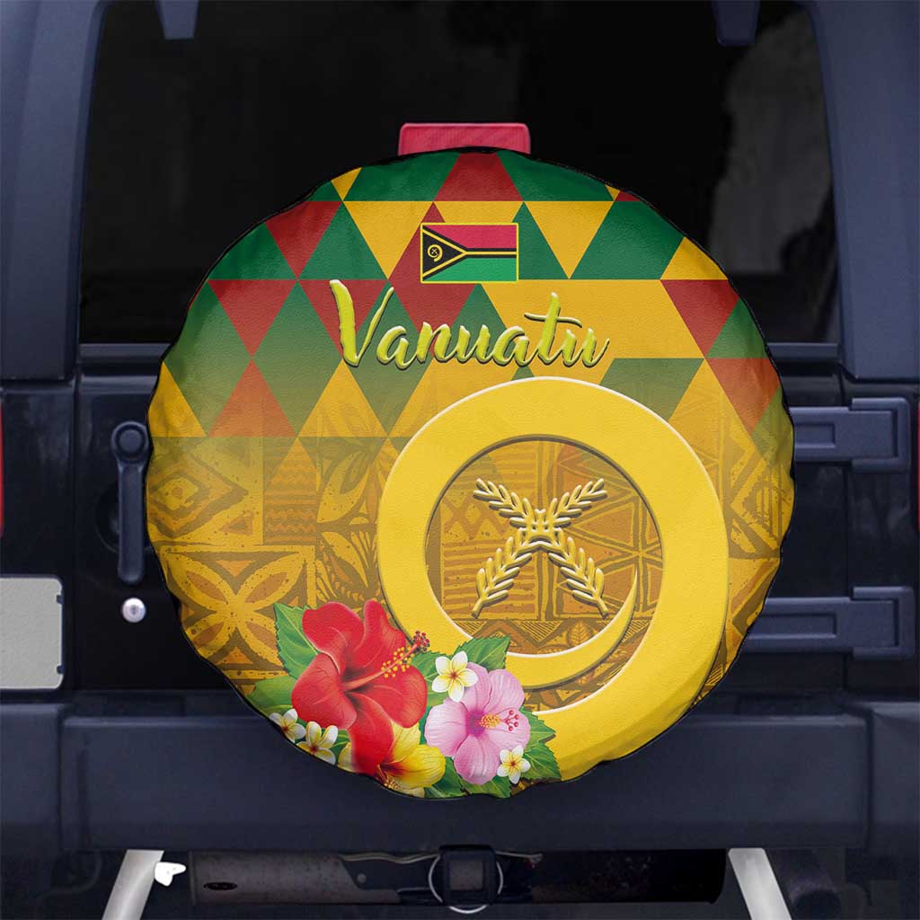 Melanesian Vanuatu Spare Tire Cover With Tapa Tribal Pattern and Triangle Geometric Tricolor - Polynesian Pride