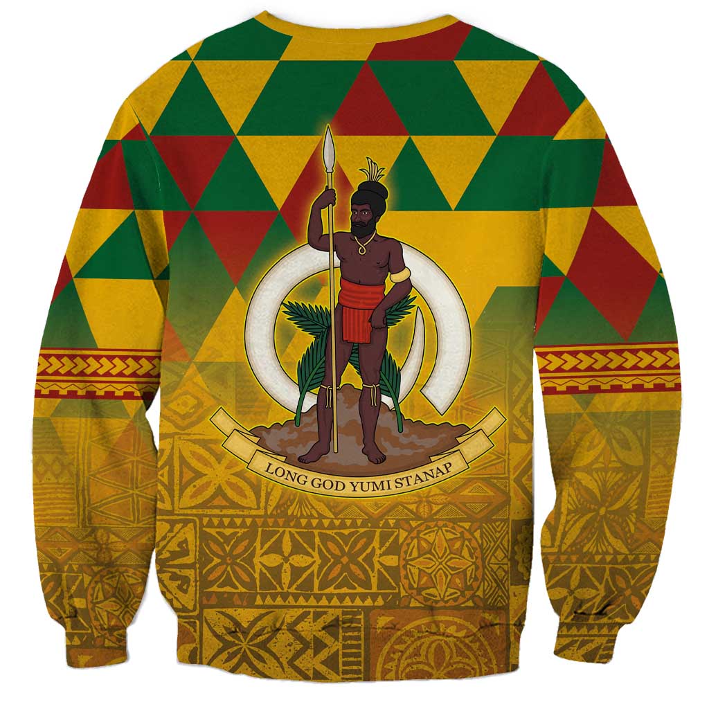 Melanesian Vanuatu Sweatshirt With Tapa Tribal Pattern and Triangle Geometric Tricolor LT03 - Polynesian Pride